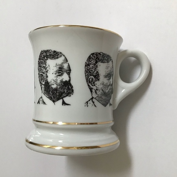 Mustached Men Shaving Mug Knobler Japan Mid Century Barber Razor Brush Vintage - Picture 3 of 13